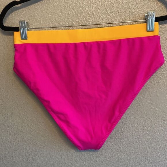 NWOT- HOT PINK & ORANGE-HIGH WAIST COLOR BLOCK BIKINI - Picture 4 of 8